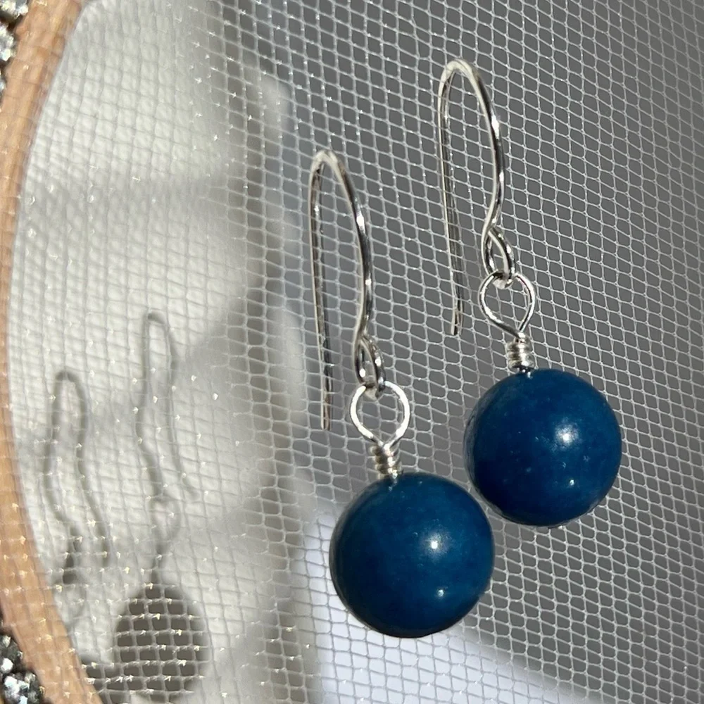 Artisan Sterling Silver Blue Jade Dangle Earrings - Picture 6 of 13